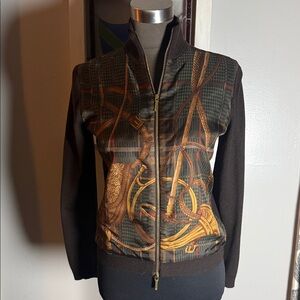 Lauren Ralph Lauren Silk & Cashmere Equestrian Zip Up Mock Neck Cardigan SZ PS
